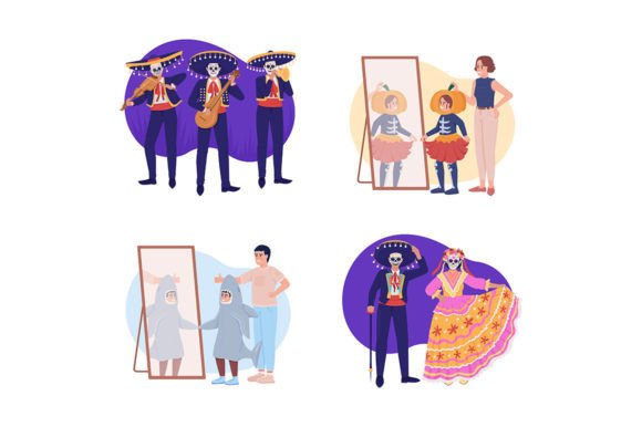Autumn Holidays Costumes Illustrations: Your Festive Design Toolkit