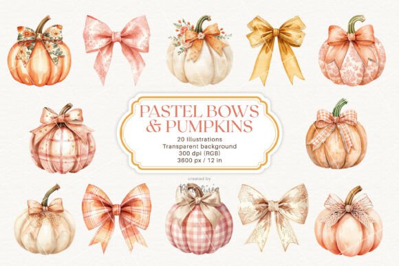 Autumn Pastel Coquette Bows and Pumpkins: A Soft Design Asset
