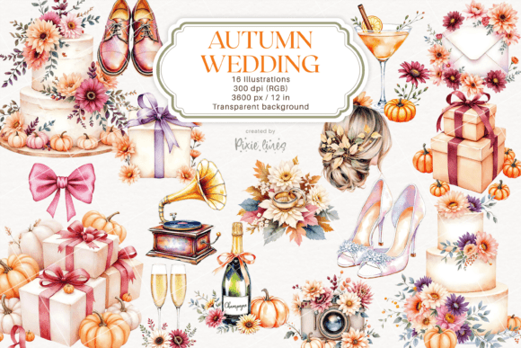 Autumn Wedding Elements, Fall Party: Cozy Design Assets