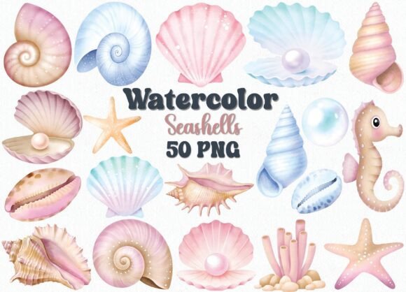 Bring Coastal Calm to Your Projects with Watercolor Seashells Clipart