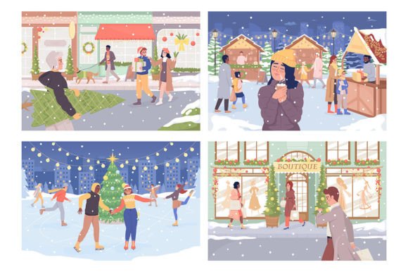 Charming Winter Outdoor Recreation Illustrations for Your Projects