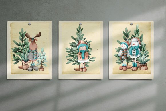 Christmas Cartoon Illustrations: Watercolor Charm for Festive Projects