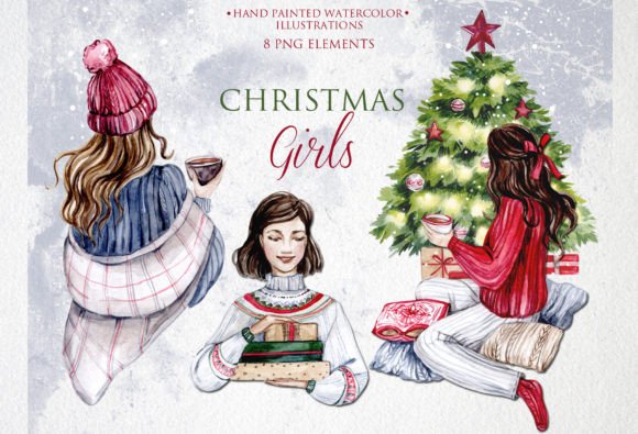 Christmas Girls Illustrations: Hand-Painted Watercolor Magic