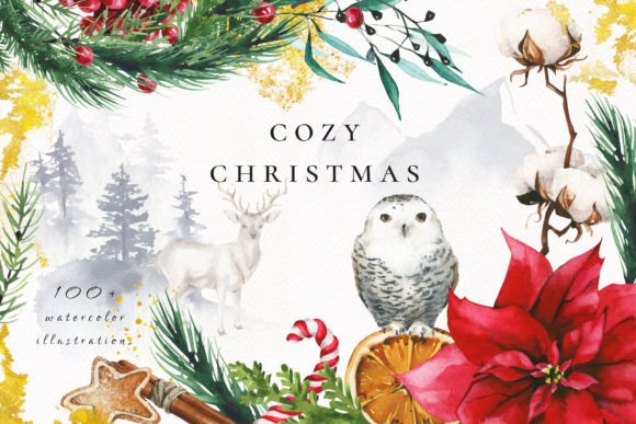 Cozy Christmas Watercolor Clipart for Festive Design