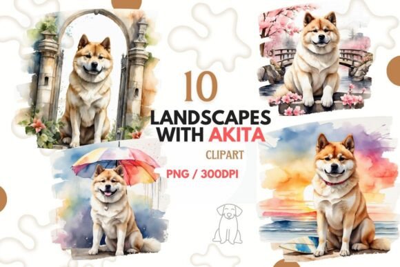 Cute Akita Dog Landscapes PNG Set: Creative Asset Review
