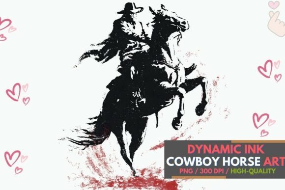 Dynamic Ink Cowboy Horse PNG Art: A Stamp of Authenticity