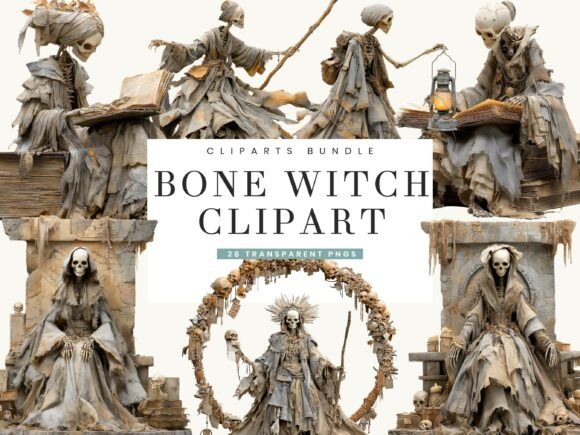 Enchanting Bone Witch Clipart Bundle for Gothic Projects