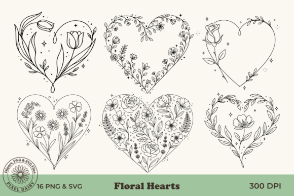 Exploring the Floral Hearts Line Art Bundle