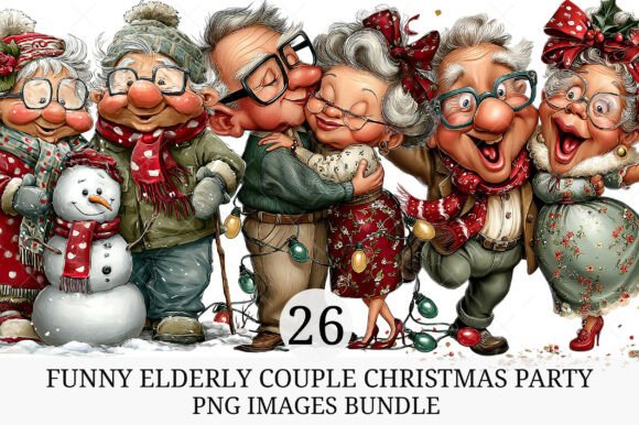 Funny Elderly Couple Christmas Party PNG Bundle