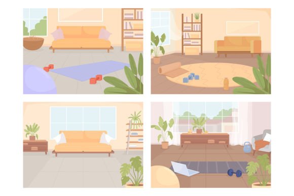 Home Gym Illustrations: Flat Color Vector Assets
