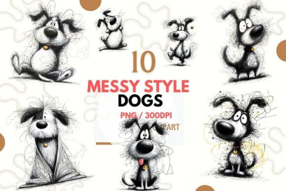 Messy Scribble Style Dogs Clipart PNG: A Playful Design Asset