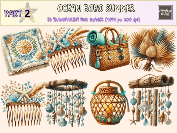 Ocean Boho Summer P2 Clipart: Coastal Creativity