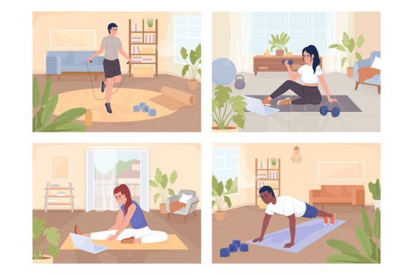 Sports Exercising Vector Illustrations for Active Projects