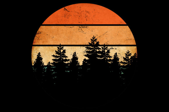 Timeless Appeal of Pine Trees Silhouette Retro Sunset Art