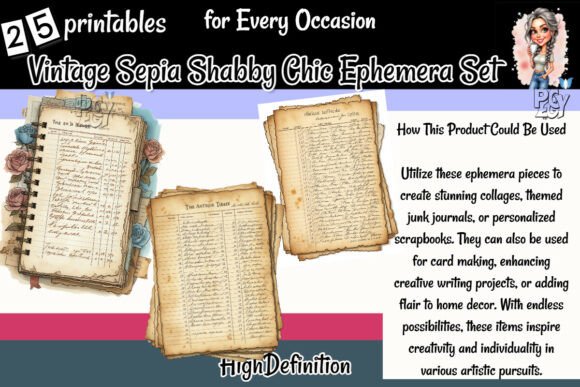 Vintage Sepia Shabby Chic Ephemera Set: A Designer's Treasure Trove