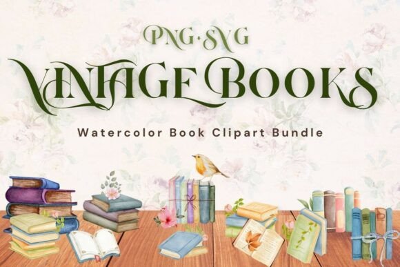 Watercolor Book Clipart: 12 PNG + 12 SVG for Creative Projects