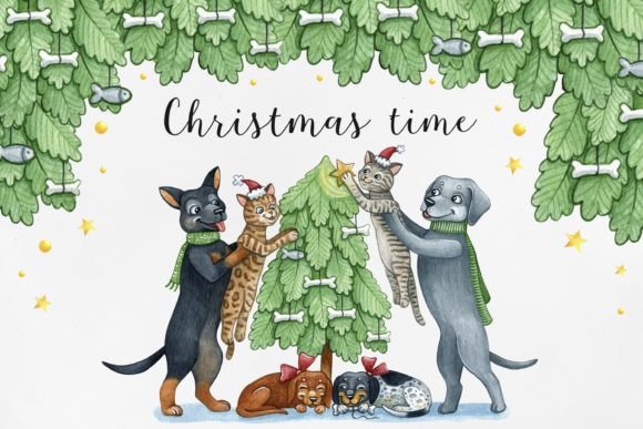 Watercolor Christmas Illustrations: Festive Pet Designs